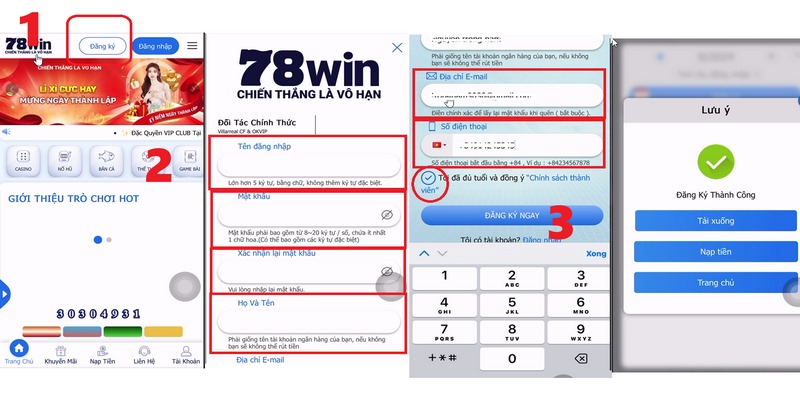 Các bước đăng ký 78win trên di động