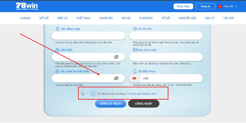 Đáp ứng điều kiện của nhà cái 78Win khi đăng ký