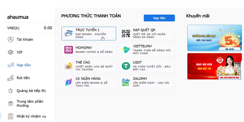 Hướng dẫn nạp tiền vào 78Win