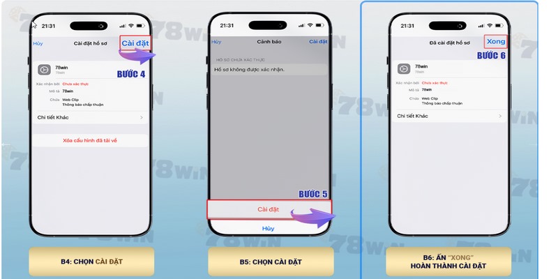 Các bước cài đặt ứng dụng 78Win cho máy IOS